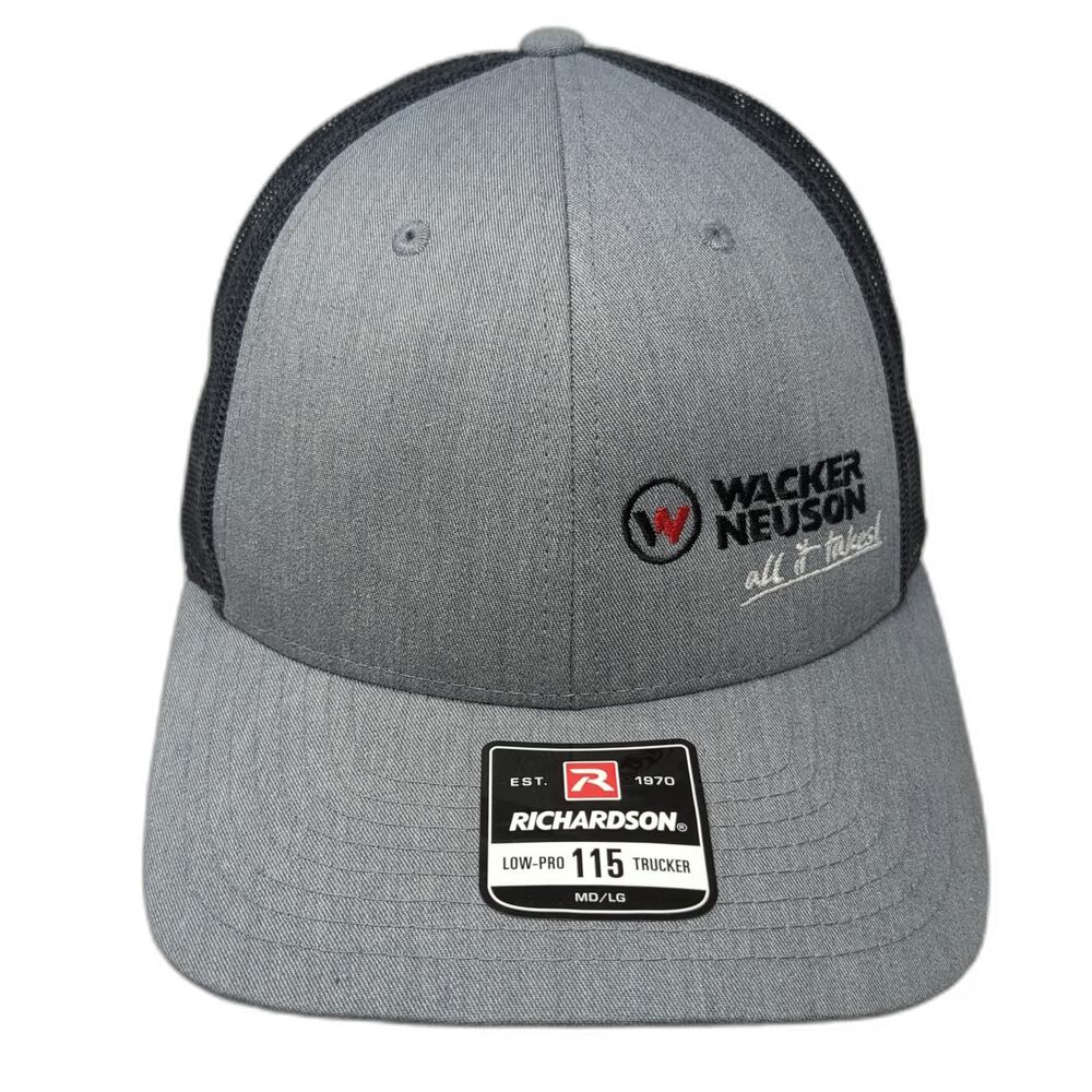 Richardson Trucker Hat Gray L Wacker Neuson Mesh Back Snapback Low Pro 115 Logo